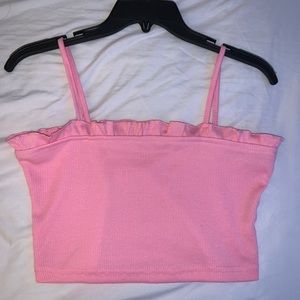 Pink ruffle ribbed cami top
